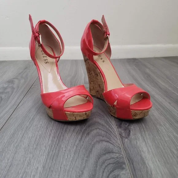 Guess Kalisa Open Toe Platform Wedge Sandals Patent Red Size 7 - Picture 11 of 12